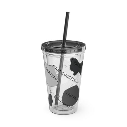 Positive Affirmations Acrylic Tumbler with Straw, 16oz