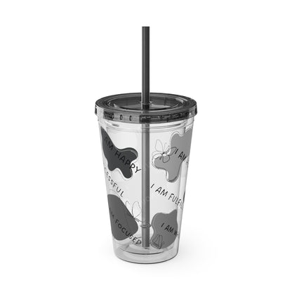 Positive Affirmations Acrylic Tumbler with Straw, 16oz